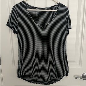 Black and White Striped V-Neck Top